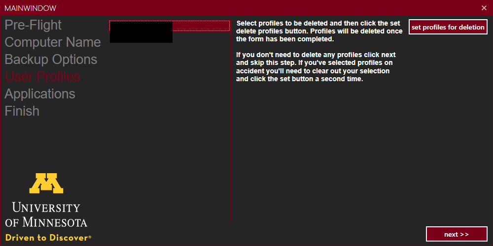 user profiles screen