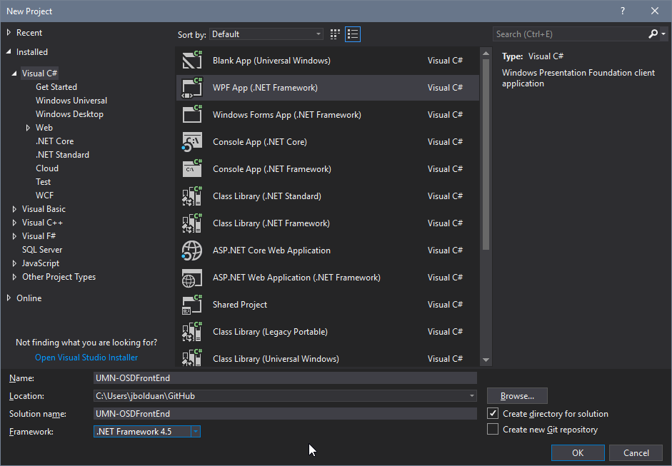 osd front end project creation